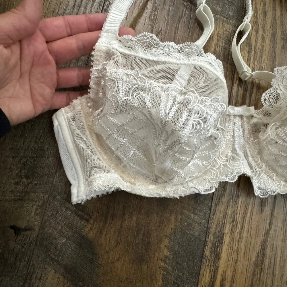 Dorina White Lace Sheer Mesh Underwire Bra 36D Floral Unlined Fairy Wedding - Picture 2 of 7